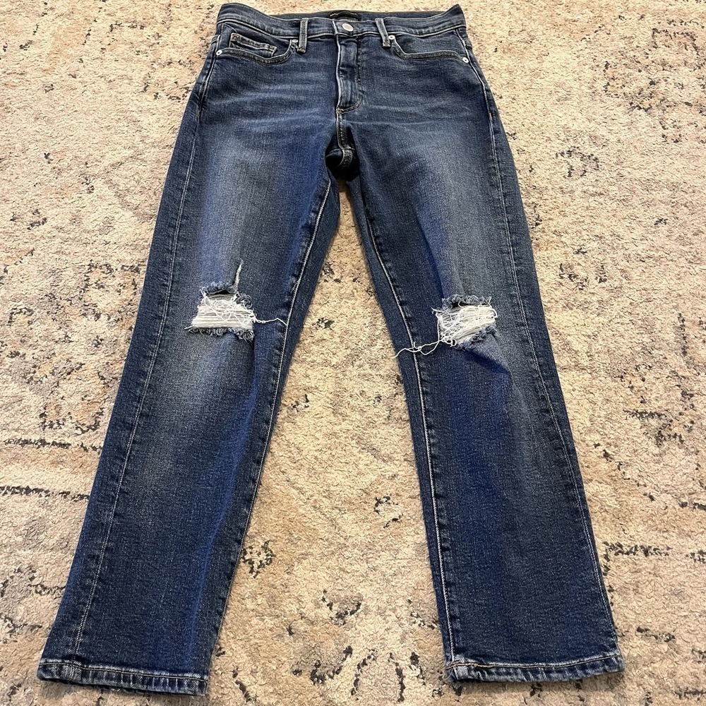 Banana Republic Size 27 Straight Leg Distressed Medium Wash Crop Jeans Stretch